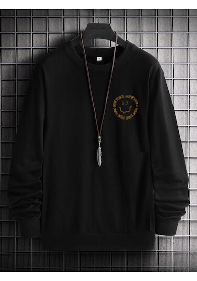 Unisex Siyah Smıle Baskılı Oversize Sweatshirtt Siyah
