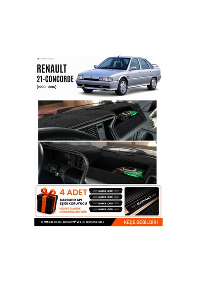 Renault 21 Concorde 1990-1996 Uyumlu Torpido Örtüsü, Torpido Kılıfı - Siyah