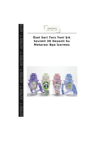 Özel Seri Tarz Yeni Şık Sevimli 3d Desenli Su Matarası Bpa İçermez Çok Renkli