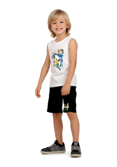 Fyk Kids Erkek Çocuk Baskılı Sıfır Kol Shark Surfıng Alt-üst Takım Beyaz Fyk Kids Erkek Çocuk Baskılı Sıfır Kol Shark Surfıng Alt-üst Takım Beyaz
