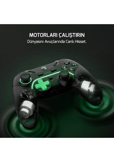 GamePower Vitrus Hall Effect Joystickli Kablosuz Siyah Gamepad 2.4G Bluetooth PC Uyumlu