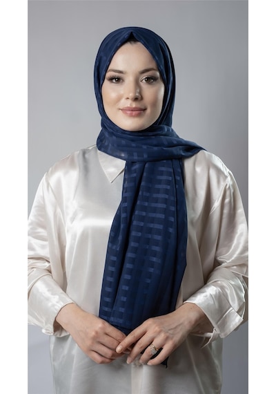 Hürrem Bone Lacivert Desenli Şal Şifon Kumaş Kareli Çizgili 202107 02 Lacivert