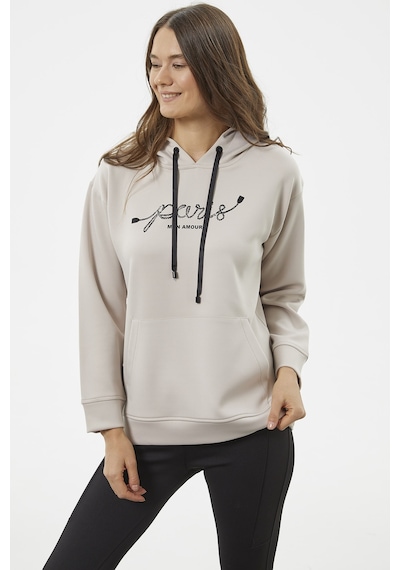 Kanguru Cepli Kapüşonlu Sweatshirt - Bej 001