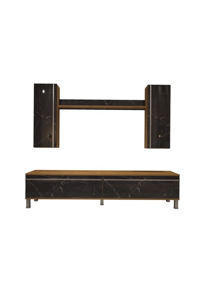Decoraktiv Eko 5d Mdf Std Krom Ayaklı Tv Ünitesi Tv Sehpası Pera - Siyah Mermer