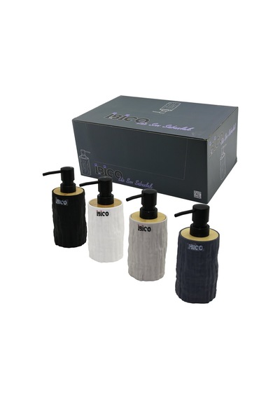 İbico İ21-052 Yuvarlak & Kabartma Bambu & Renkli Plastik Sıvı Sabunluk 325ml- 15'li Paket