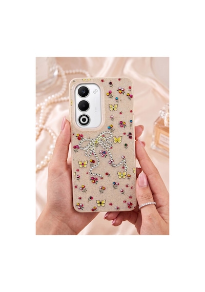 Oppo A5 4g/5g Taşlı Desenli Fiyonk Silikon Kılıf Altın