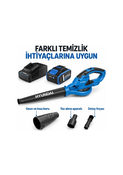 Hyundai Hy20cb 20v Max Akülü Üfleme Seti 4 Ah Akü Ve Şarj Dahil Temizlik Aparatlı