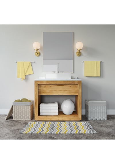 Banyo Halısı Dijital Baskılı Banyo Paspası 50x80 Polyester Kaymaz Tabanlı Duş Paspası 4597 Sarı