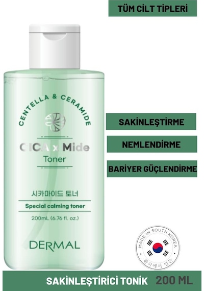 Dermal Cica x Mide Toner Centella Asiatica ve Seramid Özlü Sakinleştirici Tonik 200 ML
