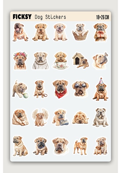 Shar Pei Köpek Sticker Seti - 25adet Etiket Çıkartma Diğer