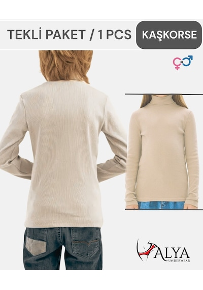 Alya Underwear Balıkçı Yaka Pamuklu Fitilli Kumaş Çocuk Kaşkorse Unisex Body Kemik