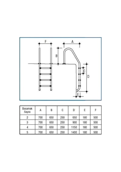 Watershut 5 Basamak STANDART Model Paslanmaz Çelik Havuz Merdiven