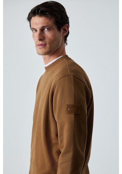 Grimelange OLLIE Erkek Bisiklet Yaka Regular Uzun Kollu Nakış Detaylı Koyu Kahverengi Sweatshirt
