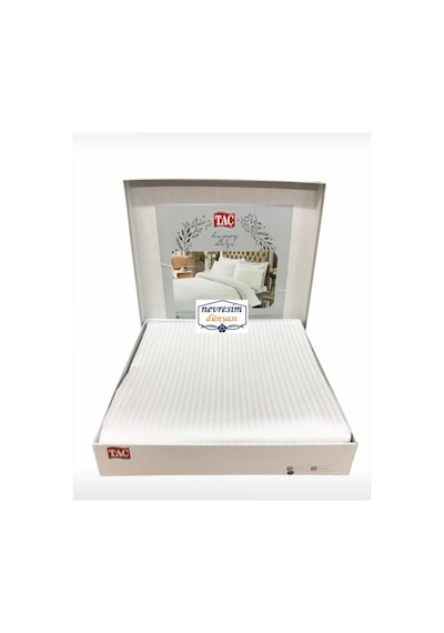 Taç Çift Kişilik Premium Basic Stripe Saten Nevresim Takımı Beyaz