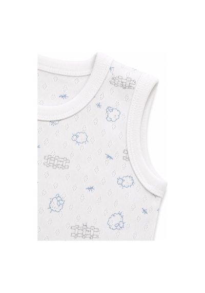 H&c Coolboy H&c Bebek Kolsuz Çıtçıtlı Body Zıbın %100 Pamuk Jakarlı Kuzu Desenli Beyaz Mavi Kuzulu