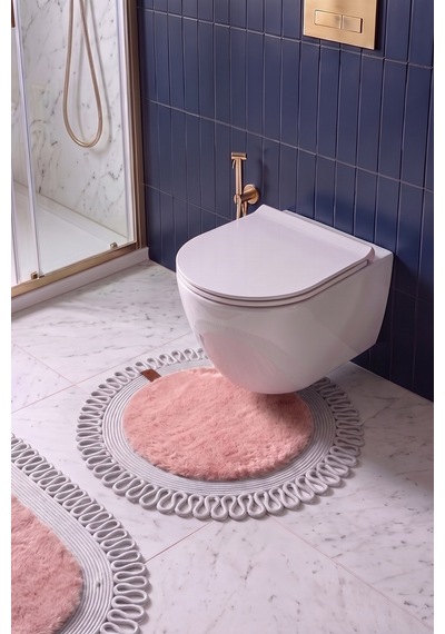 Banyo Paspası Takımı 60x100+60x60 Cm Dış Trikot Pembe & Gümüş
