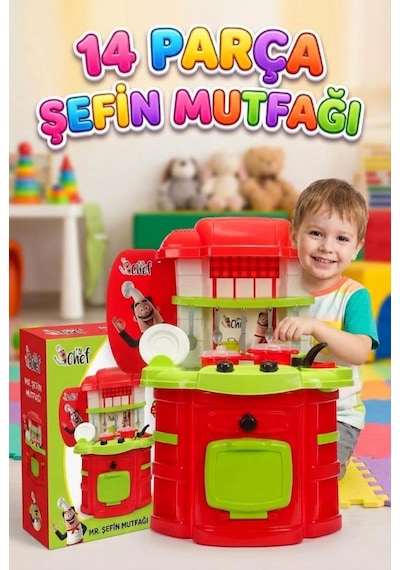 Minik Şefin Mutfağı 14 Parçalı Mutfak Aletli 72cm Eğitici Oyuncak Mutfak Seti 1