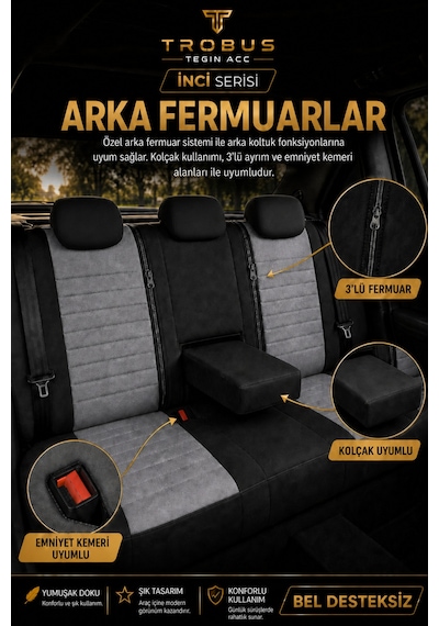 Nissan Note 2006-2012 Uyumlu İnci Serisi Gri Siyah Oto Koltuk Kılıfı