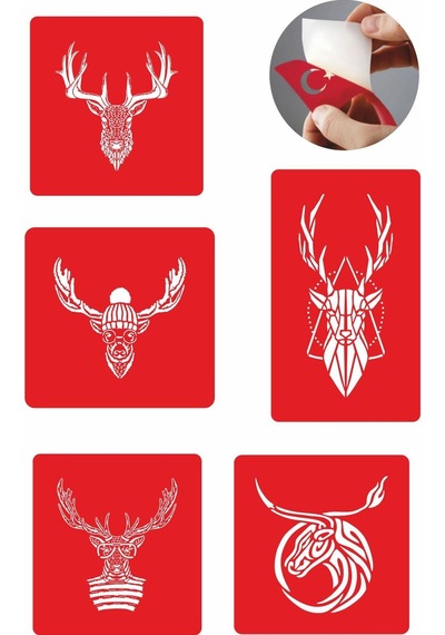 Enhavalı Geyik Desenleri Geçici Dövme Kına Şablonu 5'li