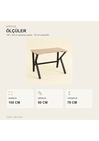 Upstyle Torvex Oyuncu Masası Çam Siyah 100x60 Cm Metal Ayaklı Bilgisayar Masası