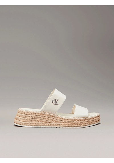 Calvin Klein Kadın Tuval Platform Espadril Sandalet Beyaz