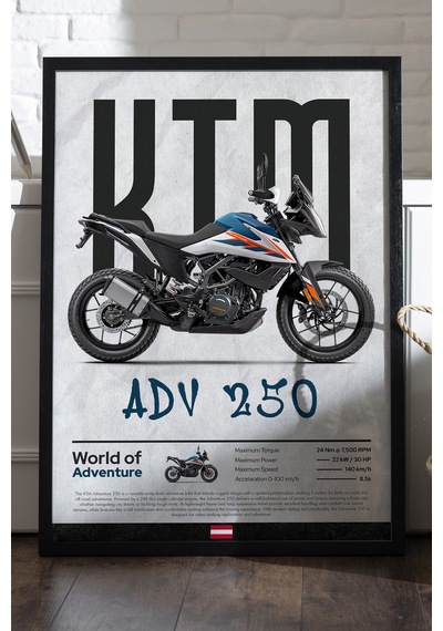 Ktm Adv 250 Siyah Ahşap Çerçeveli Poster, Dekoratif Motosiklet Duvar Tablosu