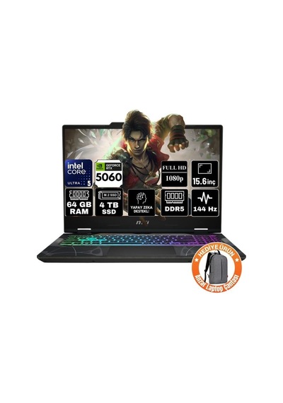 MSI Cyborg 15 B2rwfkg-207xtr-a88 Core 5-210H 64 GB 4 TB SSD RTX5060 15.6" W11P Dizüstü Bilgisayar