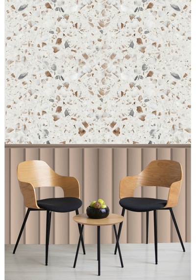 Duvar Folyokendinden Yapışkanlı Ahşap Çıta Ve Terrazzo İbmd140