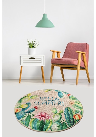 Hello Summer Dekoratıf Djt Çap 100 Cm Dekoratif Halı