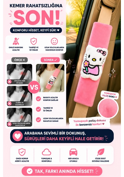 Pofuduk Pembe Emniyet Kemeri Aksesuarı - Emniyet Kemeri Kılıfı - Araç Emniyet Kemeri Omuz Koruyucu 1 Adet