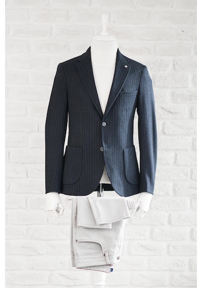 Slimfit Torba Cep Çizgili Mono Yaka Astarsız Çift Yırtmaç Likralı Kışlık Erkek Tek Ceket 001