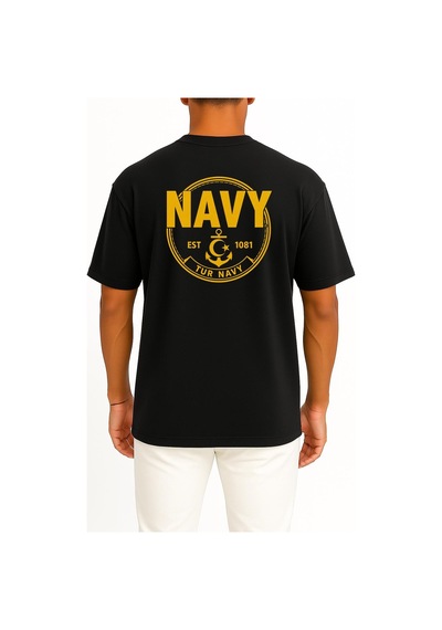 Bahriyeli Collection Oversize Tur Navy Göğüs Ve Sırt Baskılı Unisex T-shirt Siyah