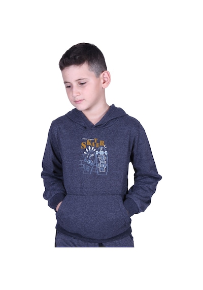 Fyk Kids Kapüşonlu Kanguru Cepli Skater Baskılı Erkek Çocuk Sweatshirt Füme