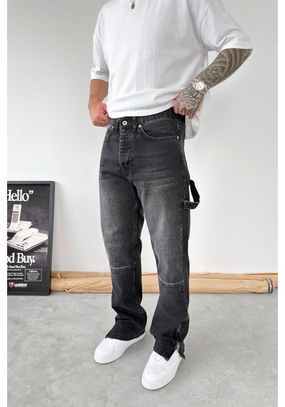 Füme Paça Fermuar Detay Baggy Pantolon