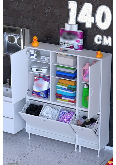 Ohbe 100 + 40cm Genişlik 160cm Boy 32,5cm Derinlik Kirli Sepetli 2 Uzun Kapak Çok Amaçlı Banyo Dolabı Beyaz Ohbe 100 + 40cm Genişlik 160cm Boy 32,5cm Derinlik Kirli Sepetli 2 Uzun Kapak Çok Amaçlı Banyo Dolabı Beyaz