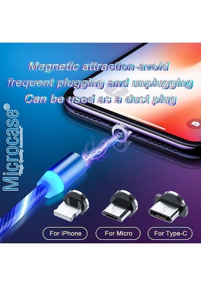 Lightning Type-C Micro Usb Işıklı Manyetik Şarj Kablosu - Al2618 Lightning Type-C Micro Usb Işıklı Manyetik Şarj Kablosu - Al2618