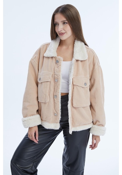 Selectmoda Kadın Çift Cepli İçi Kürklü Fitilli Mont Somon