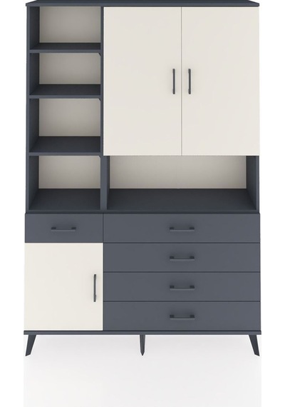 Arges Dolap 8 Raflı 5 Çekmeceli 3 Kapaklı 132x30x195 Antrasit-aytaşı/antrasit Aytası/antrasıt