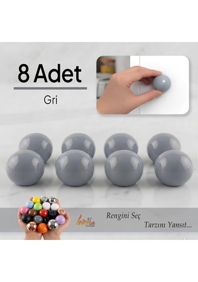 8 Adet Sert Plastik Düğme Yuvarlak Top Gri Dolap Mobilya Mutfak Dolabı Çekmece Kulbu Kulpu Kulplar