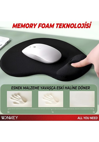 Lexroo Bilek Destekli Mouse Pad, Memory Foam Hafızalı Süngerli Ergonomik Fare Altlığı Standart