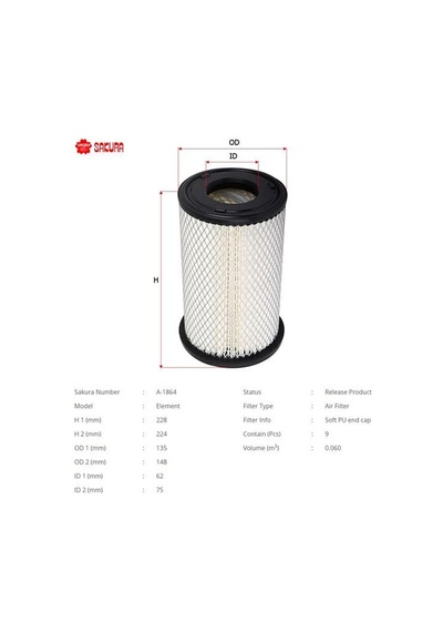 SAKURA A1864 Hava Filtresi Pıck-Up (D22) : Np300 (D22) 11-15 02-15 2.5 DCI