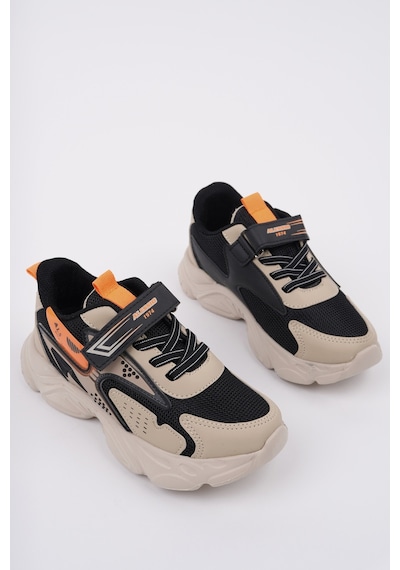 Muggo Panter Kalın Taban Cırtlı Ve Bağcıklı Unisex Çocuk Sneaker Spor Ayakkabı Bej