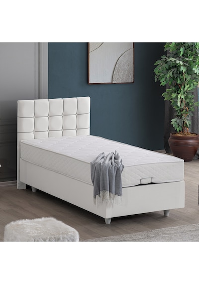 Tavira Tek Kişilik Baza Başlık Letto Yatak Seti - Beyaz 90 x 190