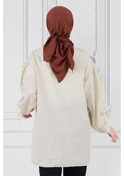 Sevitli Önü Gül Detaylı Tunik-bej-3630-bej Bej