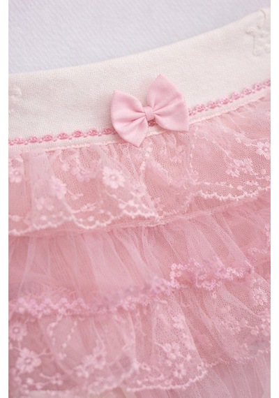 Kardeşler Bebe Kız Bebek Tüllü Fırfırlı Külotlu Etek Ekru-Pembe