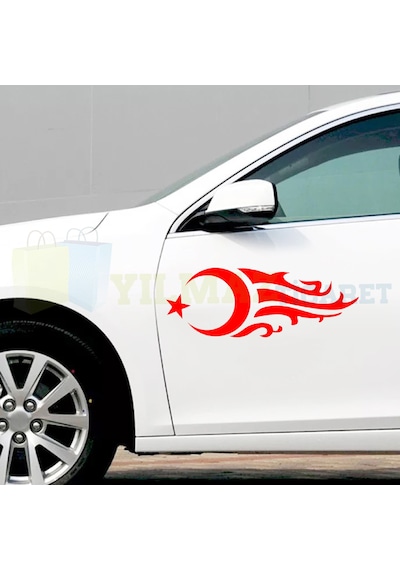 Türk Bayrağı Ay Yıldız Alev Oto Sticker Yapıştırma Etiket 1 Çift