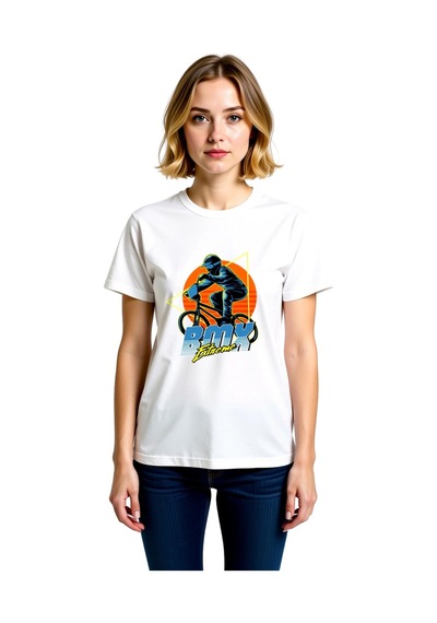 Paybuy Bmx Ekstrem Sportu Tutkunları İçin Baskılı Kadın Tişört Beyaz