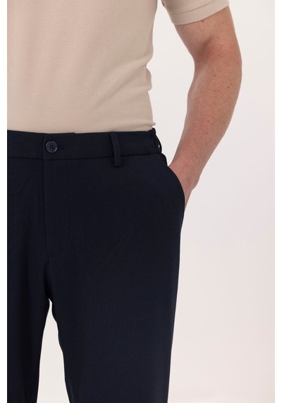 Sabri Özel Lacivert Yanı Lastikli Köprülü Kemerli Slim Fit Jogger Pantolon