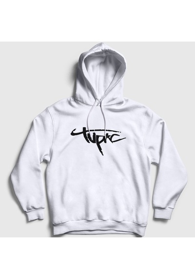 Presmono Unisex Logo Tupac Shakur Kapüşonlu Sweatshirt Beyaz