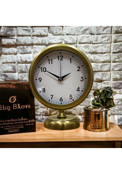 Eskitme Gold Metal Ofis Salon Otel Masa Saati 25*20 cm Y9